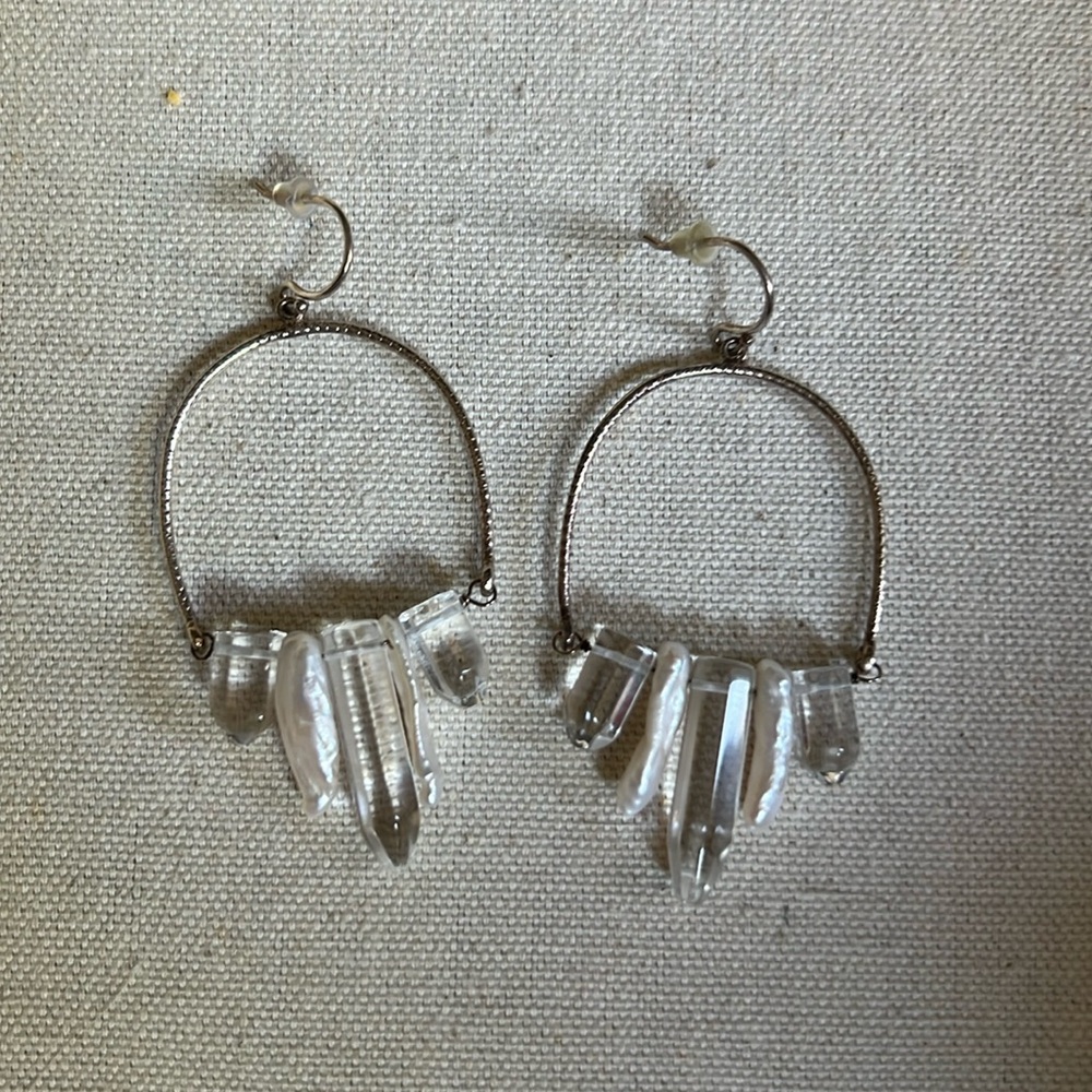 Artisan made sterling hoops with pearl and crystal drops